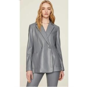 Jonathan Simkhai Nisha grey double breasted vegan leather blazer Size XS womens